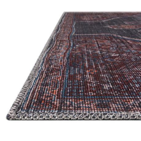 Washable Charcoal and Gray 5' 3 x 5' 3 Sisu Square Area Rug Easy to Clean Stain Resistant & Durable Polyester Chenille Distressed Vintage Look Carpet for Sale at Rug Engine