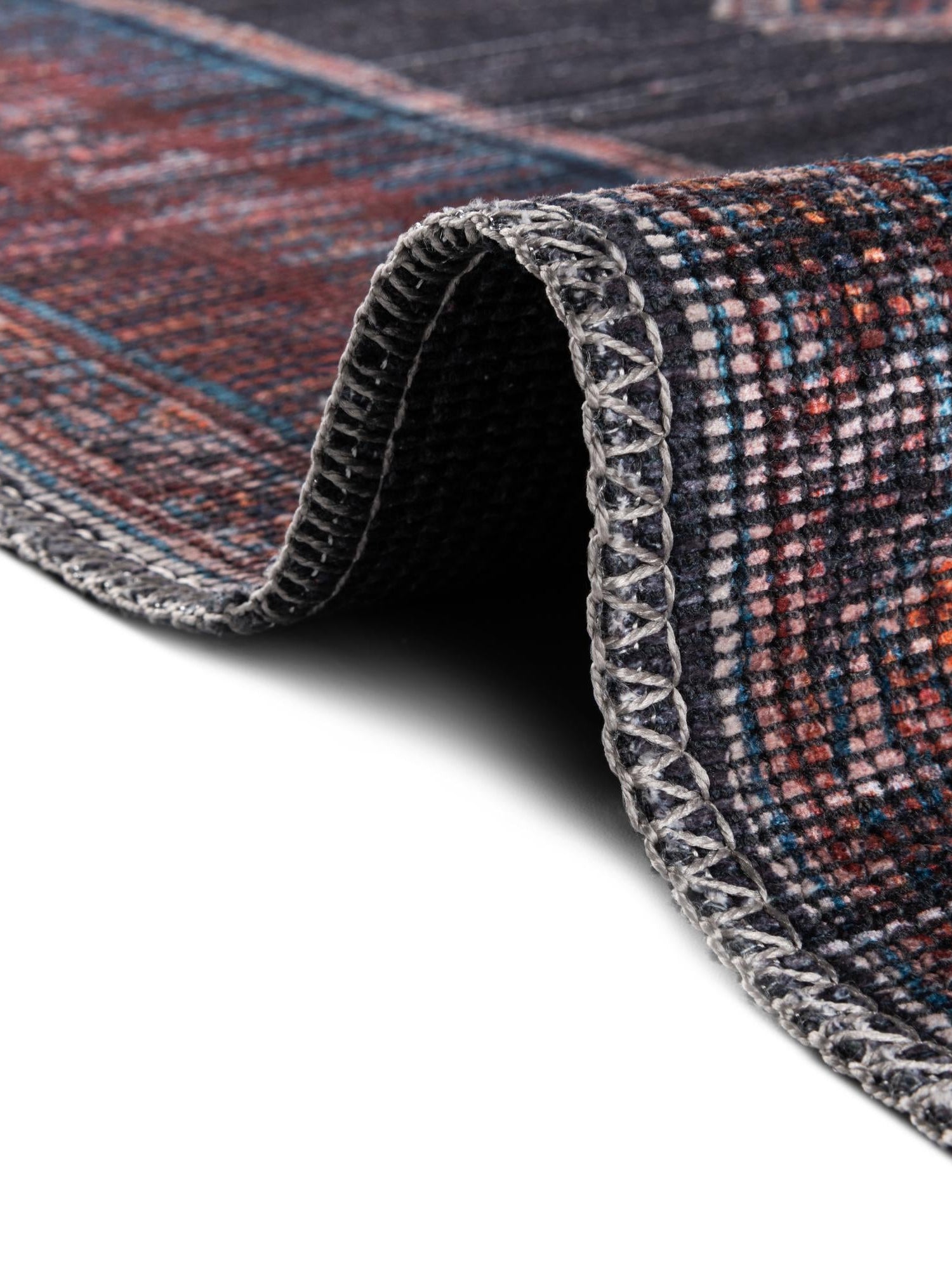 Washable Charcoal and Gray 7' 3 x 7' 3 Sisu Square Area Rug Easy to Clean Stain Resistant & Durable Polyester Chenille Distressed Vintage Look Carpet for Sale at Rug Engine