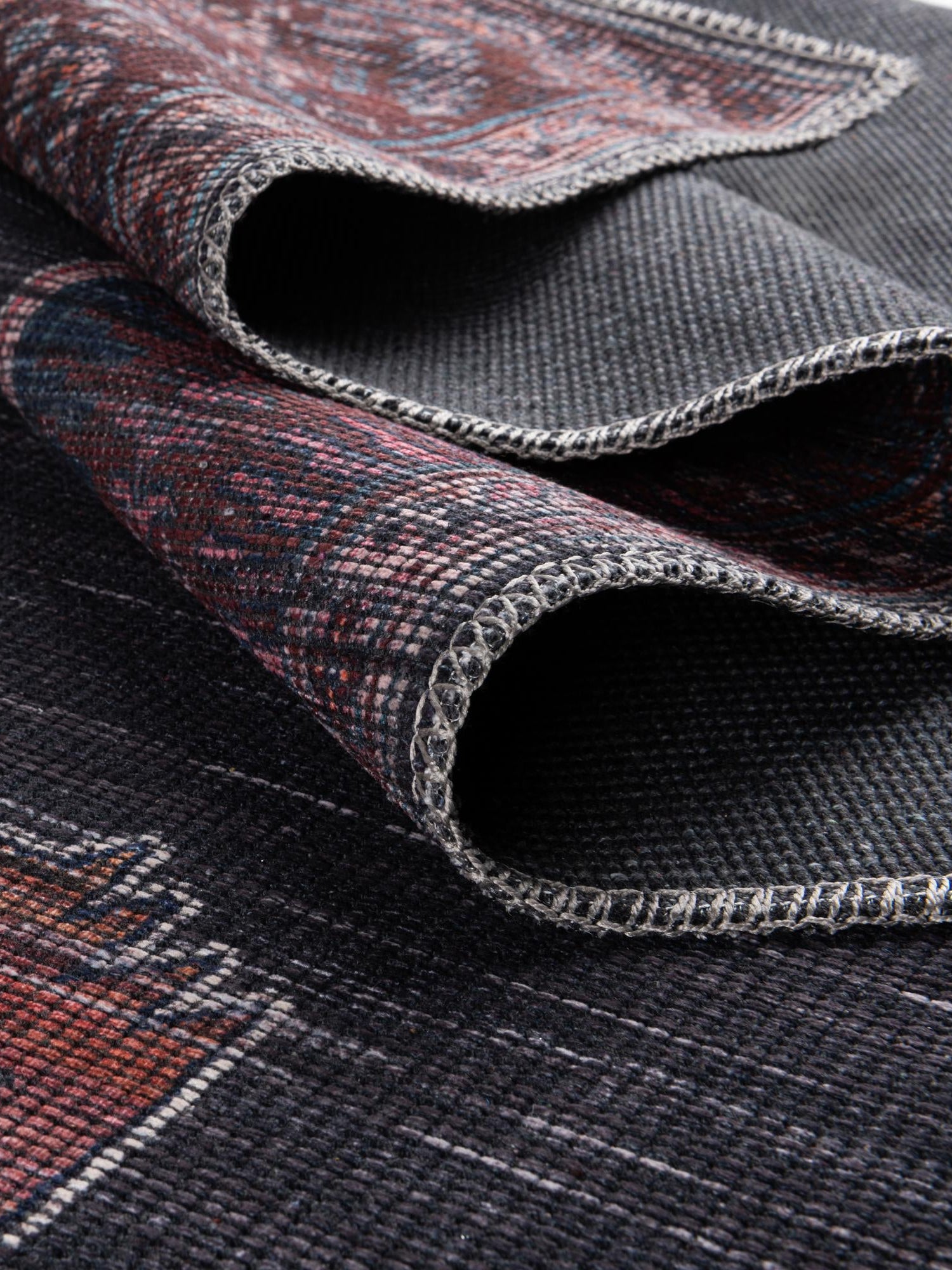 Washable Charcoal and Gray 7' 3 x 7' 3 Sisu Square Area Rug Easy to Clean Stain Resistant & Durable Polyester Chenille Distressed Vintage Look Carpet for Sale at Rug Engine
