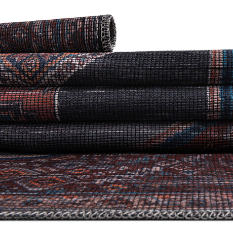 Washable Charcoal and Gray 7' 3 x 7' 3 Sisu Square Area Rug Easy to Clean Stain Resistant & Durable Polyester Chenille Distressed Vintage Look Carpet for Sale at Rug Engine
