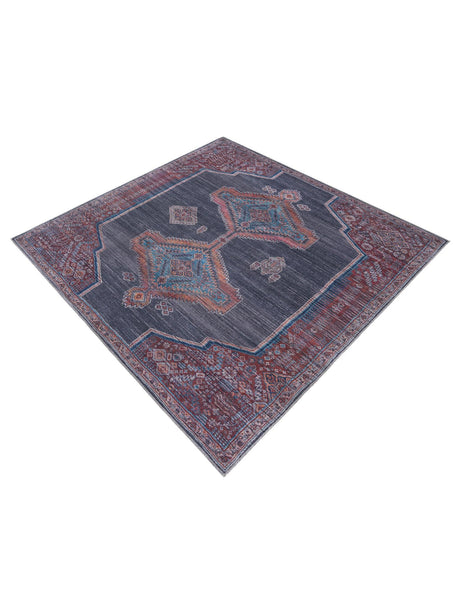 Washable Charcoal and Gray 7' 10 x 7' 10 Sisu Square Area Rug Easy to Clean Stain Resistant & Durable Polyester Chenille Distressed Vintage Look Carpet for Sale at Rug Engine