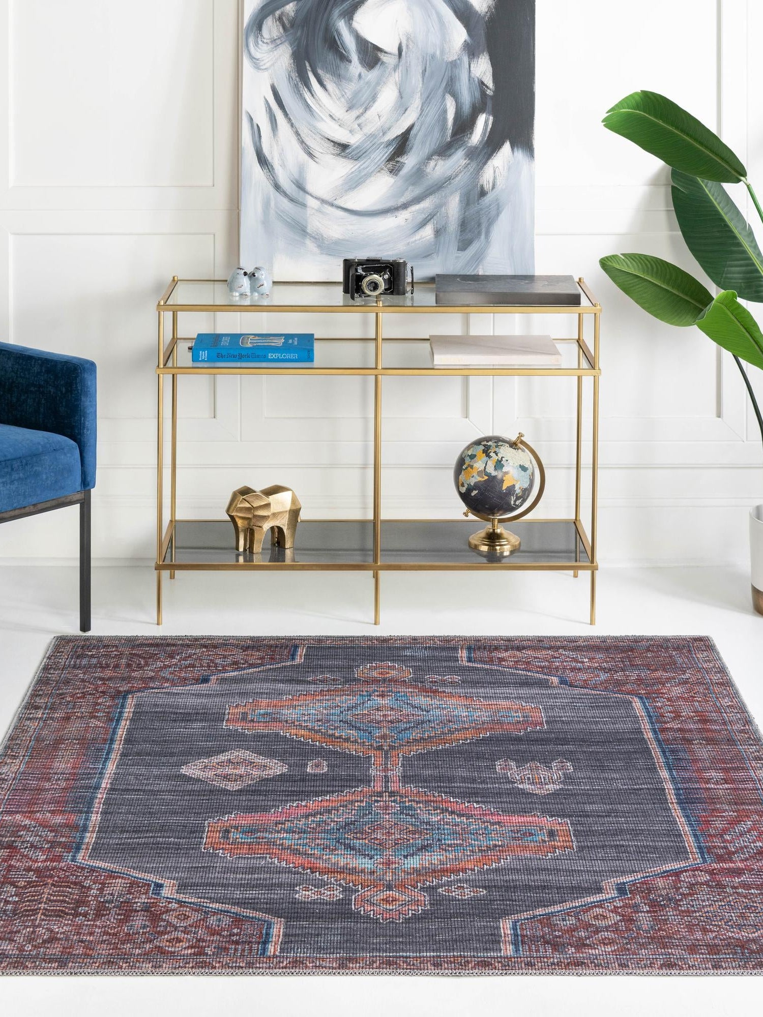 Washable Charcoal and Gray 7' 3 x 7' 3 Sisu Square Area Rug Easy to Clean Stain Resistant & Durable Polyester Chenille Distressed Vintage Look Carpet for Sale at Rug Engine