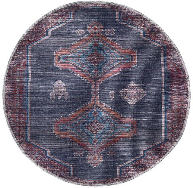 Washable Charcoal and Gray 3' 3 x 3' 3 Sisu Round Area Rug Easy to Clean Stain Resistant & Durable Polyester Chenille Distressed Vintage Look Carpet for Sale at Rug Engine