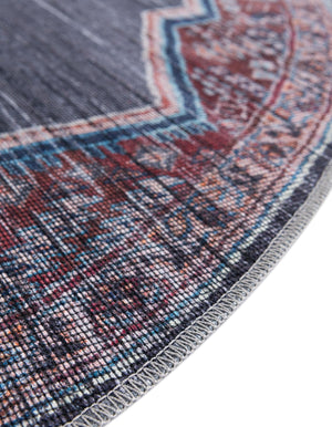 Washable Charcoal and Gray 4' 1 x 4' 1 Sisu Round Area Rug Easy to Clean Stain Resistant & Durable Polyester Chenille Distressed Vintage Look Carpet for Sale at Rug Engine
