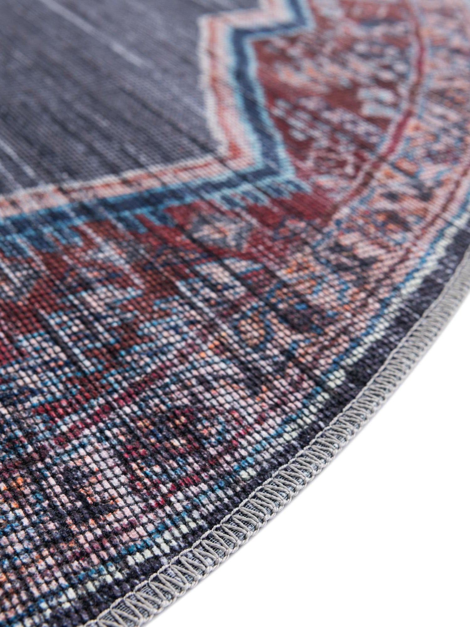 Washable Charcoal and Gray 7' 10 x 7' 10 Sisu Round Area Rug Easy to Clean Stain Resistant & Durable Polyester Chenille Distressed Vintage Look Carpet for Sale at Rug Engine