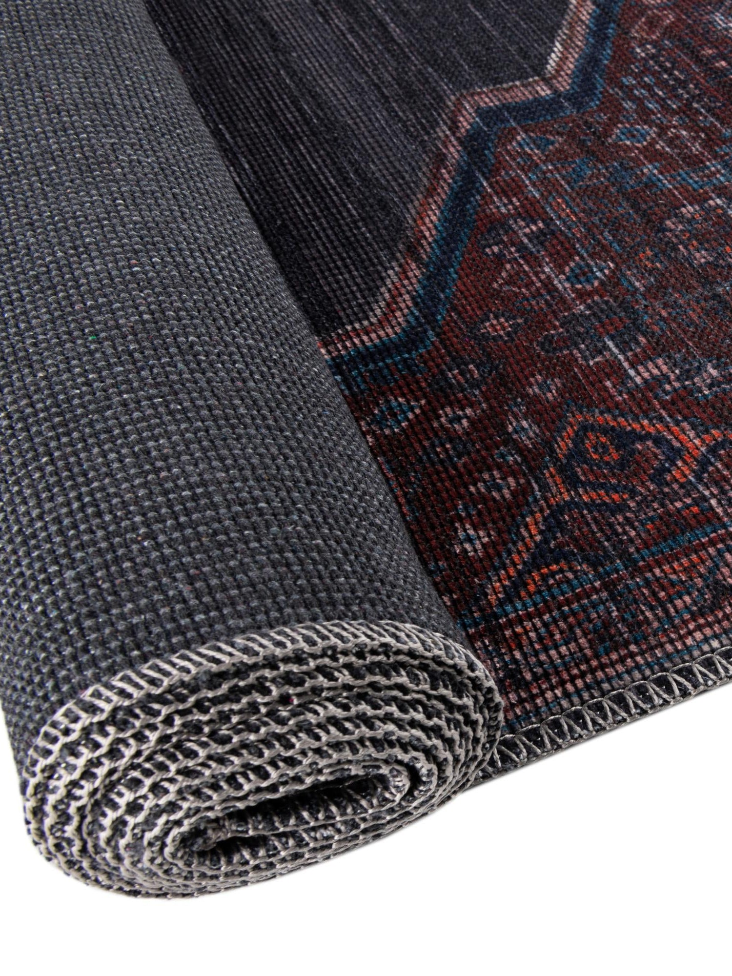 Washable Charcoal and Gray 4' 1 x 4' 1 Sisu Round Area Rug Easy to Clean Stain Resistant & Durable Polyester Chenille Distressed Vintage Look Carpet for Sale at Rug Engine