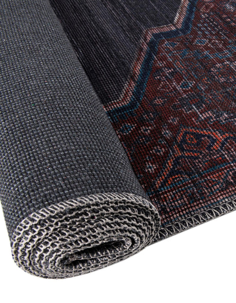 Washable Charcoal and Gray 4' 1 x 4' 1 Sisu Round Area Rug Easy to Clean Stain Resistant & Durable Polyester Chenille Distressed Vintage Look Carpet for Sale at Rug Engine