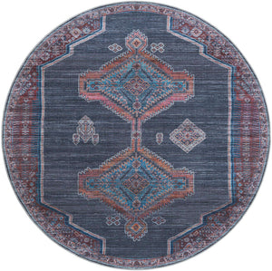 Washable Charcoal and Gray 7' 10 x 7' 10 Sisu Round Area Rug Easy to Clean Stain Resistant & Durable Polyester Chenille Distressed Vintage Look Carpet for Sale at Rug Engine