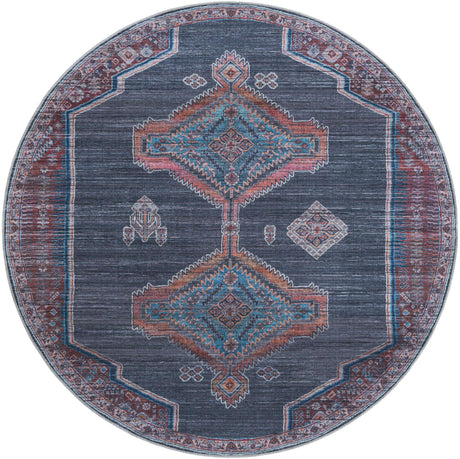 Washable Charcoal and Gray 7' 10 x 7' 10 Sisu Round Area Rug Easy to Clean Stain Resistant & Durable Polyester Chenille Distressed Vintage Look Carpet for Sale at Rug Engine