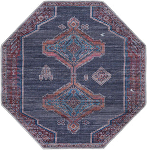 Washable Charcoal and Gray 5' 3 x 5' 3 Sisu Octagon Area Rug Easy to Clean Stain Resistant & Durable Polyester Chenille Distressed Vintage Look Carpet for Sale at Rug Engine