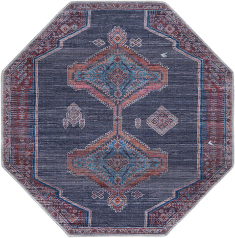Washable Charcoal and Gray 5' 3 x 5' 3 Sisu Octagon Area Rug Easy to Clean Stain Resistant & Durable Polyester Chenille Distressed Vintage Look Carpet for Sale at Rug Engine