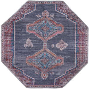 Washable Charcoal and Gray 7' 10 x 7' 10 Sisu Octagon Area Rug Easy to Clean Stain Resistant & Durable Polyester Chenille Distressed Vintage Look Carpet for Sale at Rug Engine