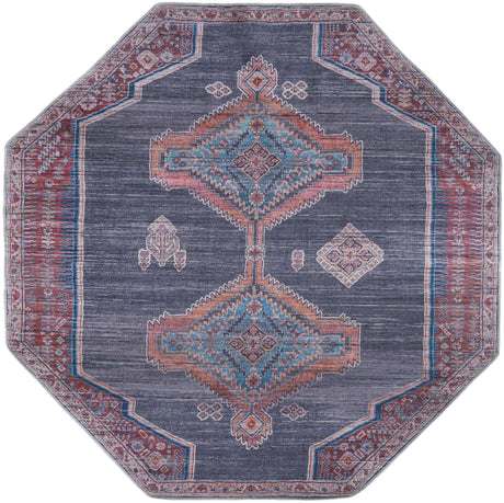 Washable Charcoal and Gray 7' 10 x 7' 10 Sisu Octagon Area Rug Easy to Clean Stain Resistant & Durable Polyester Chenille Distressed Vintage Look Carpet for Sale at Rug Engine