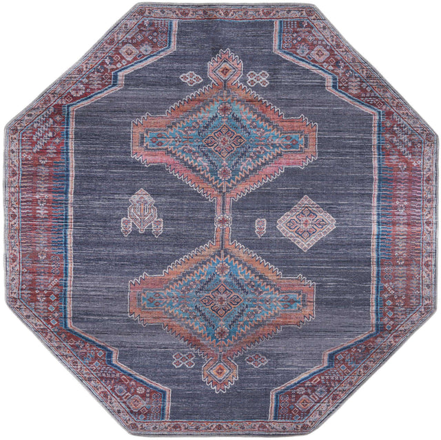 Washable Charcoal and Gray 7' 10 x 7' 10 Sisu Octagon Area Rug Easy to Clean Stain Resistant & Durable Polyester Chenille Distressed Vintage Look Carpet for Sale at Rug Engine
