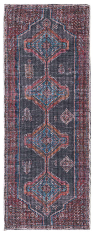 Washable Charcoal and Gray 2' x 5' 1 Sisu Runner Area Rug Easy to Clean Stain Resistant & Durable Polyester Chenille Distressed Vintage Look Carpet for Sale at Rug Engine