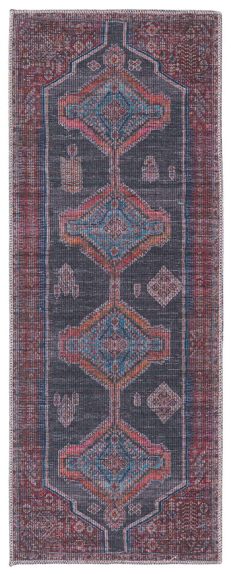 Washable Charcoal and Gray 2' x 5' 1 Sisu Runner Area Rug Easy to Clean Stain Resistant & Durable Polyester Chenille Distressed Vintage Look Carpet for Sale at Rug Engine