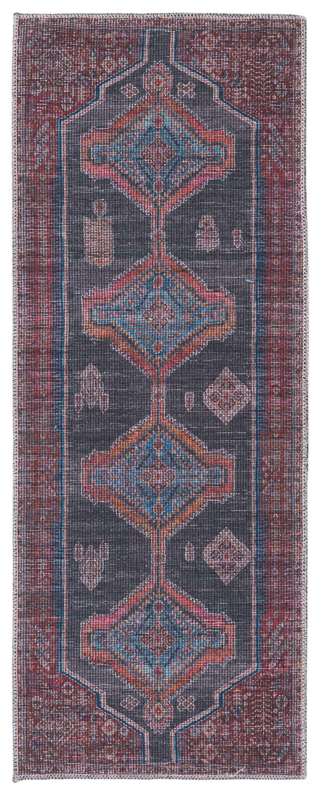 Washable Charcoal and Gray 2' x 5' 1 Sisu Runner Area Rug Easy to Clean Stain Resistant & Durable Polyester Chenille Distressed Vintage Look Carpet for Sale at Rug Engine