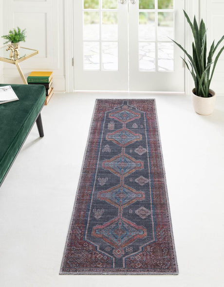 Washable Charcoal and Gray 2' x 5' 1 Sisu Runner Area Rug Easy to Clean Stain Resistant & Durable Polyester Chenille Distressed Vintage Look Carpet for Sale at Rug Engine