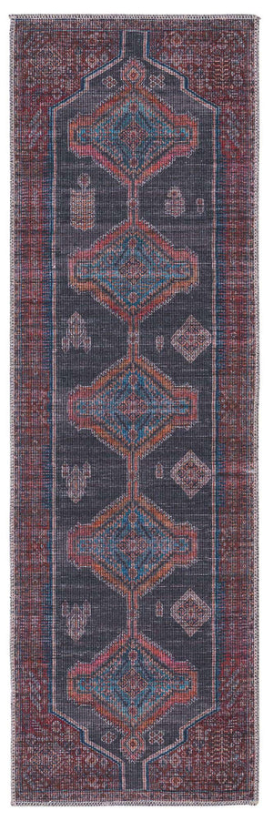 Washable Charcoal and Gray 2' x 6' 1 Sisu Runner Area Rug Easy to Clean Stain Resistant & Durable Polyester Chenille Distressed Vintage Look Carpet for Sale at Rug Engine
