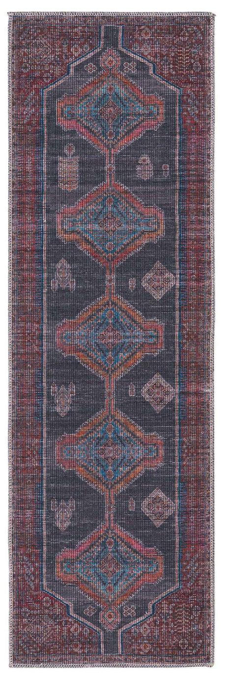 Washable Charcoal and Gray 2' x 6' 1 Sisu Runner Area Rug Easy to Clean Stain Resistant & Durable Polyester Chenille Distressed Vintage Look Carpet for Sale at Rug Engine