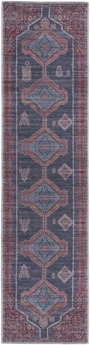 Washable Charcoal and Gray 2' x 8' Sisu Runner Area Rug Easy to Clean Stain Resistant & Durable Polyester Chenille Distressed Vintage Look Carpet for Sale at Rug Engine