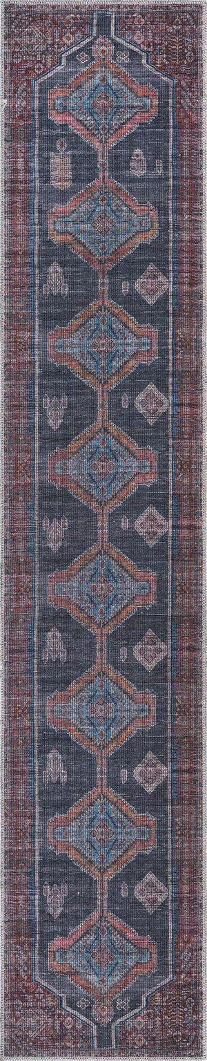 Washable Charcoal and Gray 2' x 10' Sisu Runner Area Rug Easy to Clean Stain Resistant & Durable Polyester Chenille Distressed Vintage Look Carpet for Sale at Rug Engine