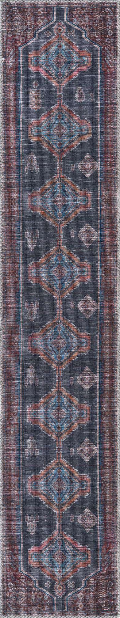 Washable Charcoal and Gray 2' x 10' Sisu Runner Area Rug Easy to Clean Stain Resistant & Durable Polyester Chenille Distressed Vintage Look Carpet for Sale at Rug Engine