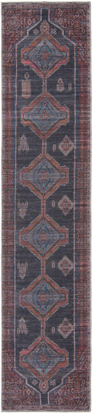 Washable Charcoal and Gray 2' 7 x 12' Sisu Runner Area Rug Easy to Clean Stain Resistant & Durable Polyester Chenille Distressed Vintage Look Carpet for Sale at Rug Engine