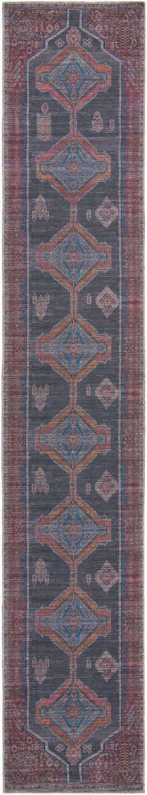Washable Charcoal and Gray 2' 7 x 14' 1 Sisu Runner Area Rug Easy to Clean Stain Resistant & Durable Polyester Chenille Distressed Vintage Look Carpet for Sale at Rug Engine