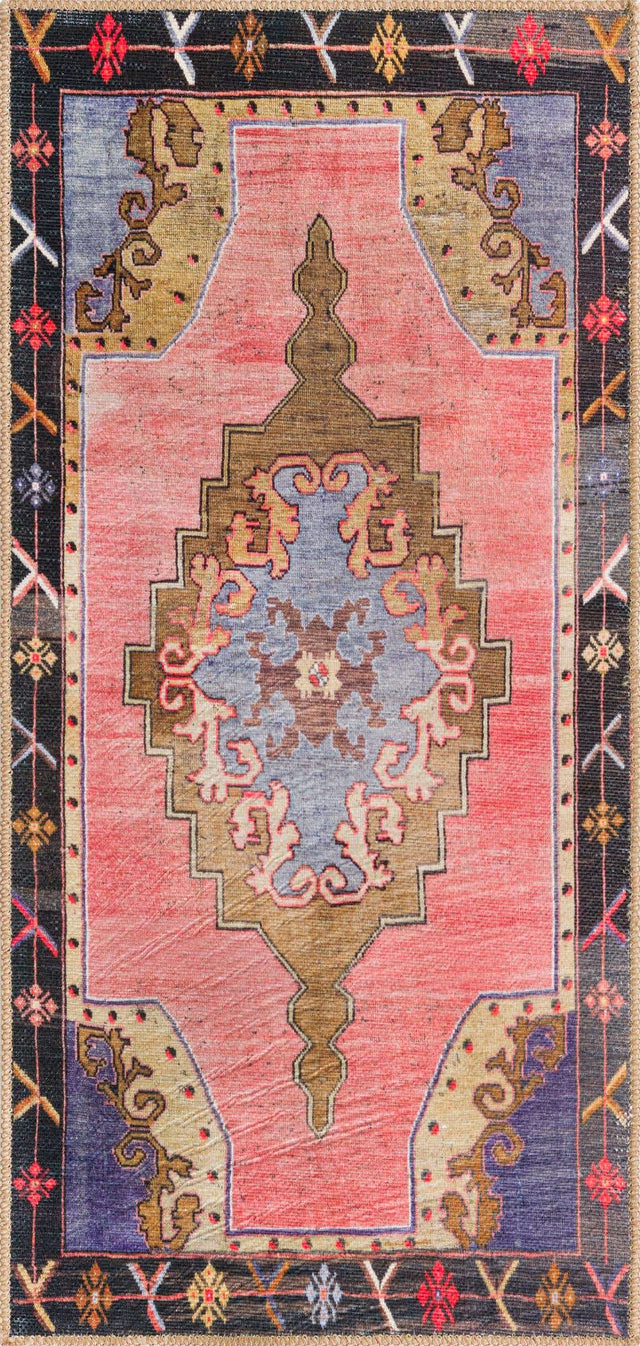 Washable Pink 2' x 4' Timeless Runner Area Rug Easy to Clean Stain Resistant & Durable Traditional Classic Vintage Design Carpet for Sale at Rug Engine