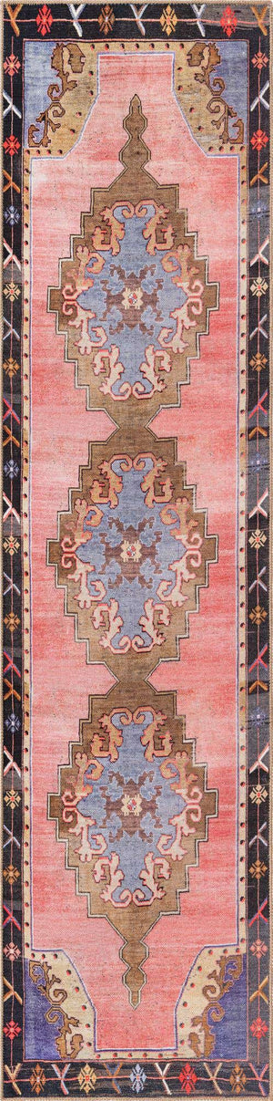 Washable Pink 2' 6 x 10' Timeless Runner Area Rug Easy to Clean Stain Resistant & Durable Traditional Classic Vintage Design Carpet for Sale at Rug Engine