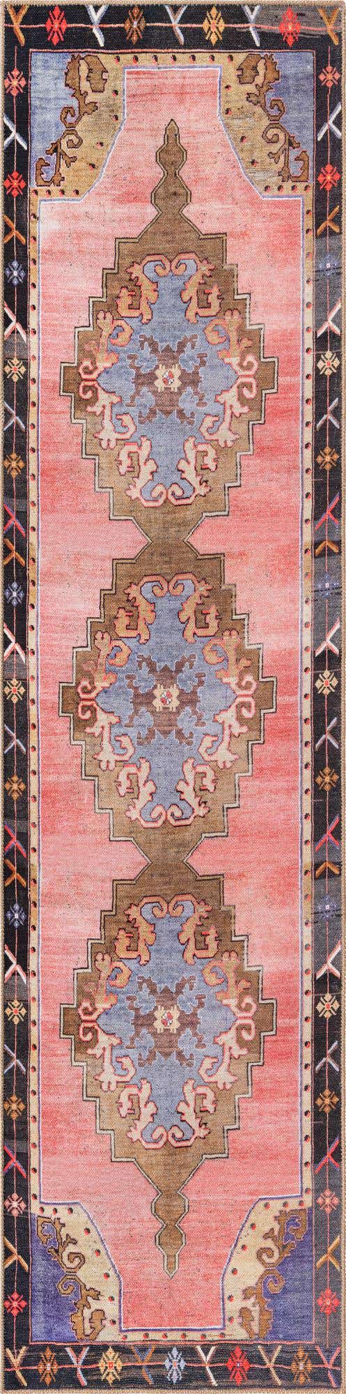 Washable Pink 2' 6 x 10' Timeless Runner Area Rug Easy to Clean Stain Resistant & Durable Traditional Classic Vintage Design Carpet for Sale at Rug Engine