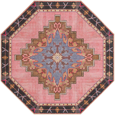 Washable Pink 5' x 5' Timeless Octagon Area Rug Easy to Clean Stain Resistant & Durable Traditional Classic Vintage Design Carpet for Sale at Rug Engine