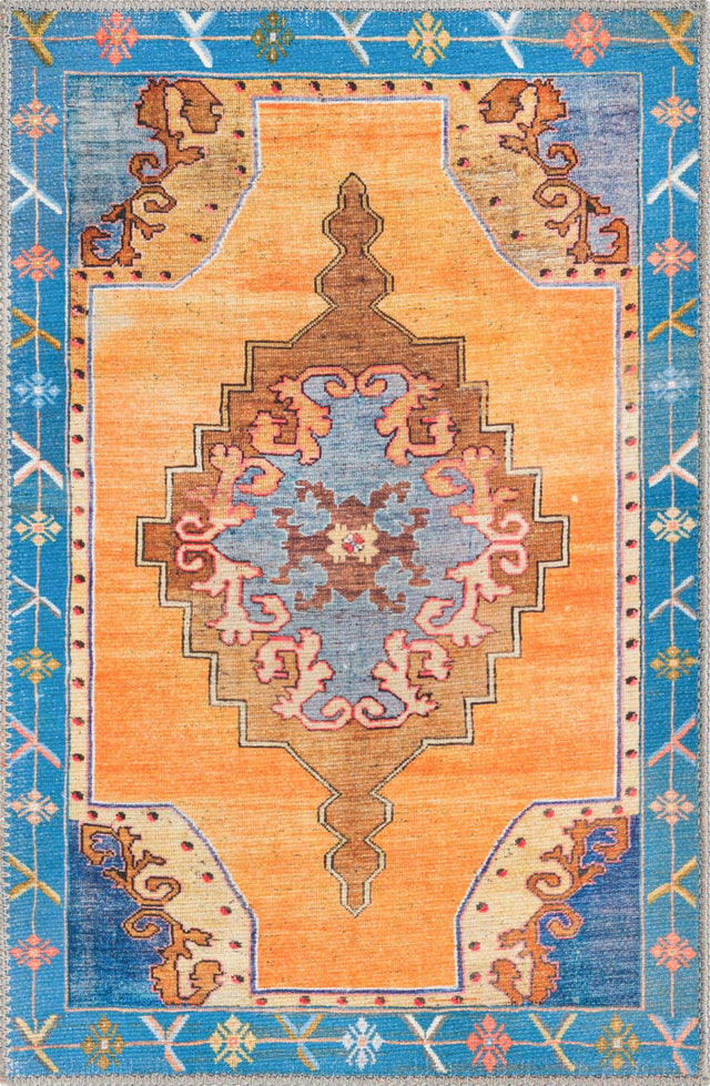 Washable Orange 2' x 3' Timeless Rectangle Area Rug Easy to Clean Stain Resistant & Durable Traditional Classic Vintage Design Carpet for Sale at Rug Engine