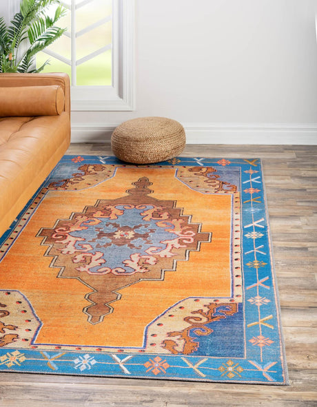 Washable Orange 5' x 8' Timeless Rectangle Area Rug Easy to Clean Stain Resistant & Durable Traditional Classic Vintage Design Carpet for Sale at Rug Engine