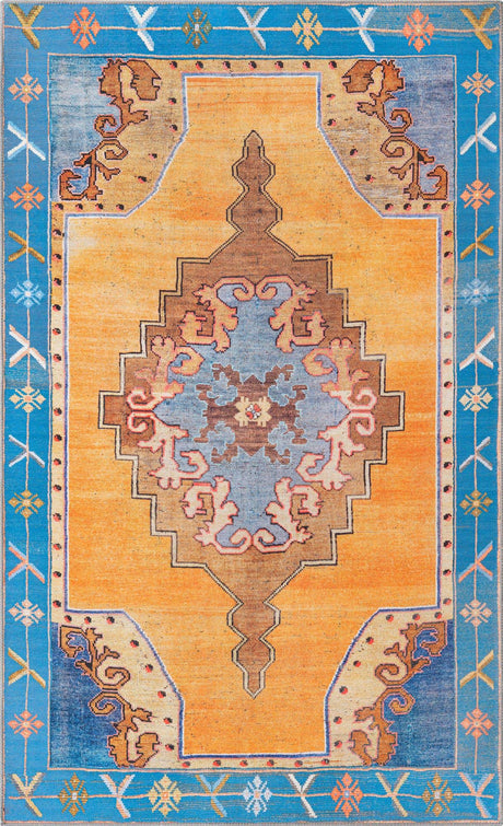 Washable Orange 5' x 8' Timeless Rectangle Area Rug Easy to Clean Stain Resistant & Durable Traditional Classic Vintage Design Carpet for Sale at Rug Engine