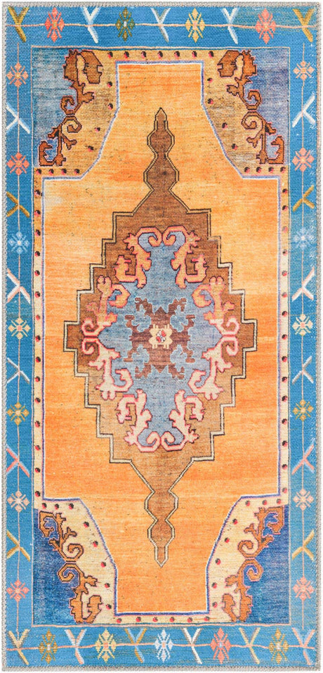Washable Orange 2' x 4' Timeless Runner Area Rug Easy to Clean Stain Resistant & Durable Traditional Classic Vintage Design Carpet for Sale at Rug Engine