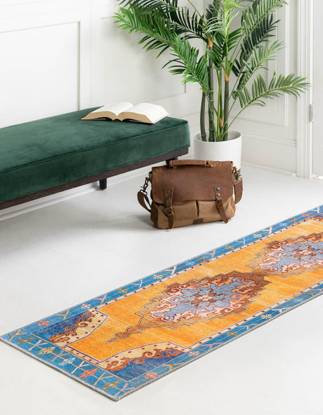 Washable Orange 2' 6 x 12' Timeless Runner Area Rug Easy to Clean Stain Resistant & Durable Traditional Classic Vintage Design Carpet for Sale at Rug Engine