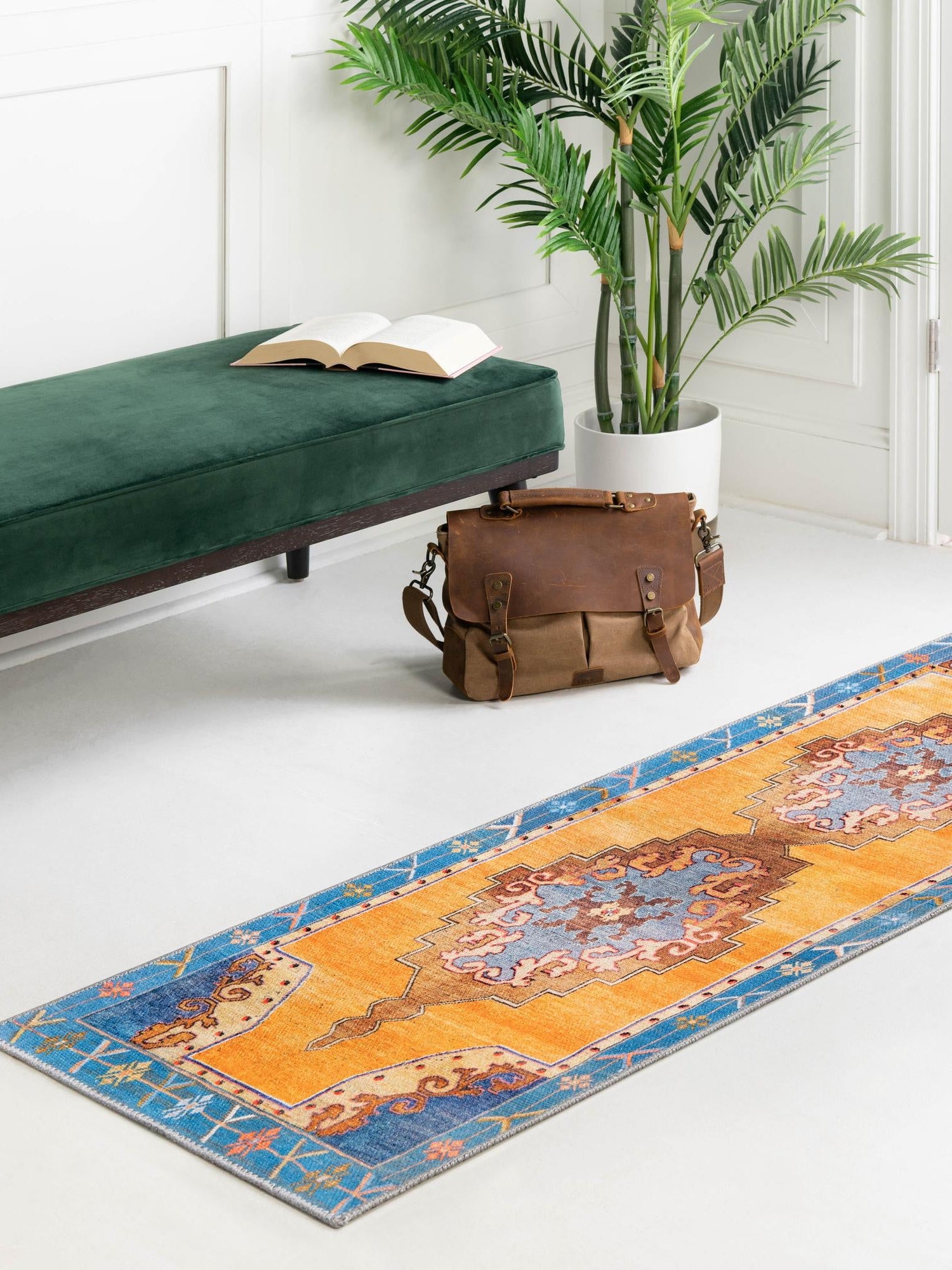 Washable Orange 2' x 6' Timeless Runner Area Rug Easy to Clean Stain Resistant & Durable Traditional Classic Vintage Design Carpet for Sale at Rug Engine