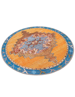 Washable Orange 3' 6 x 3' 6 Timeless Round Area Rug Easy to Clean Stain Resistant & Durable Traditional Classic Vintage Design Carpet for Sale at Rug Engine