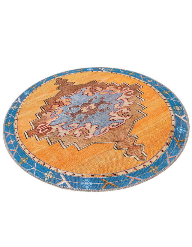 Washable Orange 3' 6 x 3' 6 Timeless Round Area Rug Easy to Clean Stain Resistant & Durable Traditional Classic Vintage Design Carpet for Sale at Rug Engine