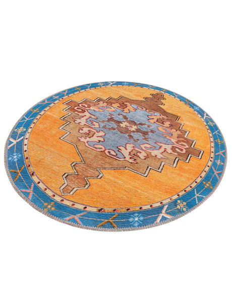 Washable Orange 3' 6 x 3' 6 Timeless Round Area Rug Easy to Clean Stain Resistant & Durable Traditional Classic Vintage Design Carpet for Sale at Rug Engine