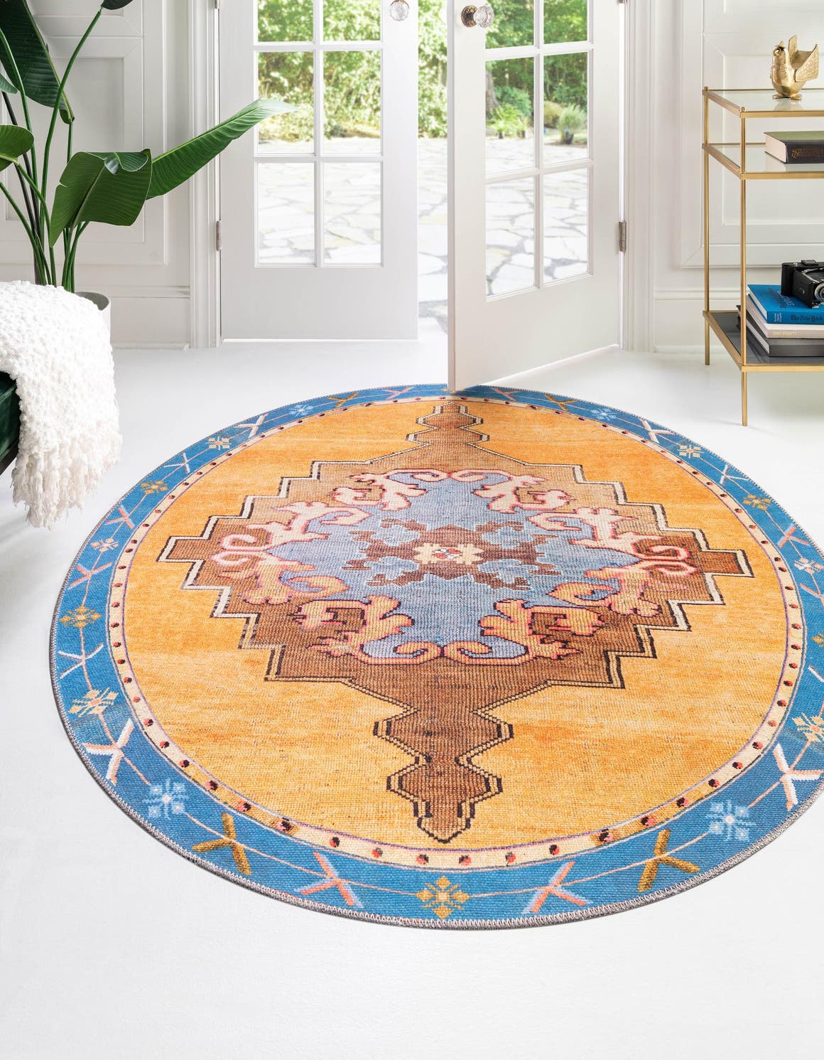 Washable Orange 7' 7 x 7' 7 Timeless Round Area Rug Easy to Clean Stain Resistant & Durable Traditional Classic Vintage Design Carpet for Sale at Rug Engine