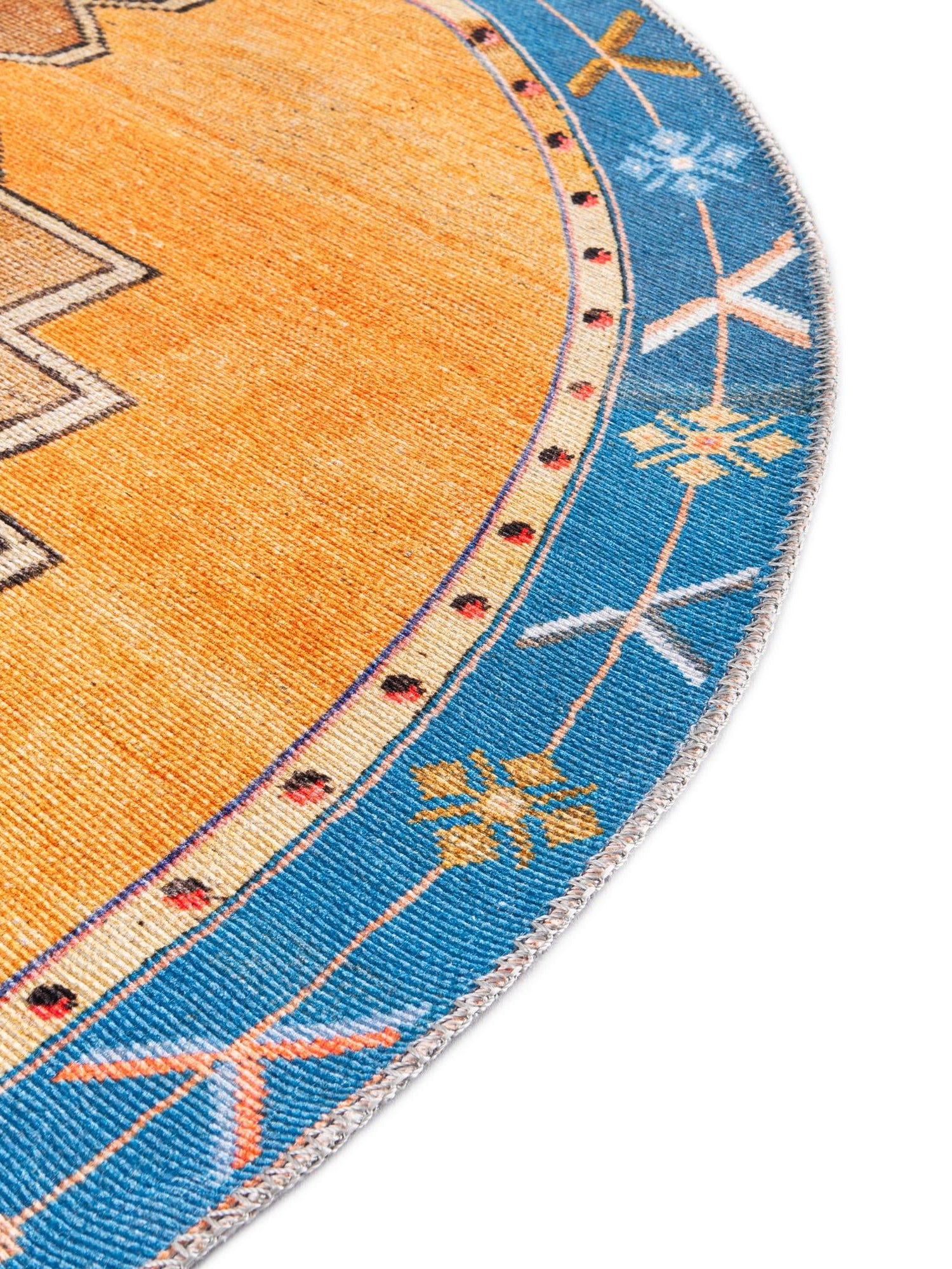 Washable Orange 5' x 5' Timeless Round Area Rug Easy to Clean Stain Resistant & Durable Traditional Classic Vintage Design Carpet for Sale at Rug Engine