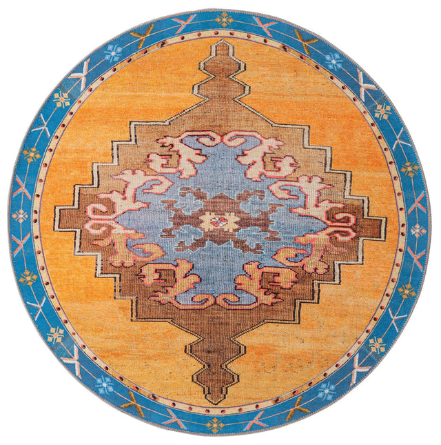 Washable Orange 5' x 5' Timeless Round Area Rug Easy to Clean Stain Resistant & Durable Traditional Classic Vintage Design Carpet for Sale at Rug Engine