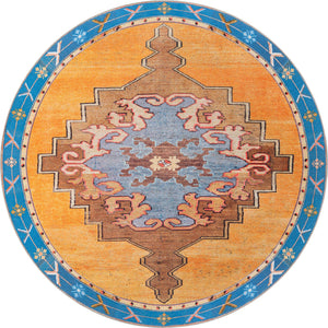 Washable Orange 7' 7 x 7' 7 Timeless Round Area Rug Easy to Clean Stain Resistant & Durable Traditional Classic Vintage Design Carpet for Sale at Rug Engine