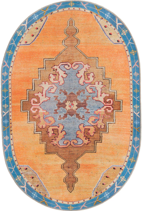 Orange 4' x 6' Timeless Washable Oval Rug