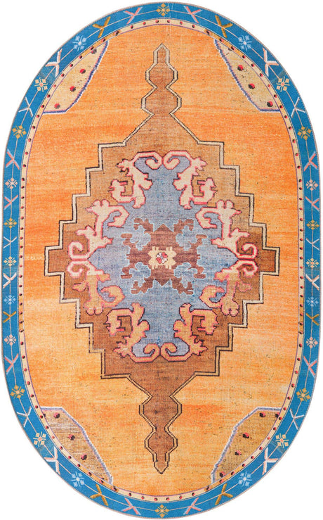 Washable Orange 5' x 8' Timeless Oval Area Rug Easy to Clean Stain Resistant & Durable Traditional Classic Vintage Design Carpet for Sale at Rug Engine