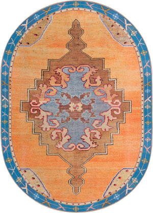 Washable Orange 7' 6 x 10' 6 Timeless Oval Area Rug Easy to Clean Stain Resistant & Durable Traditional Classic Vintage Design Carpet for Sale at Rug Engine