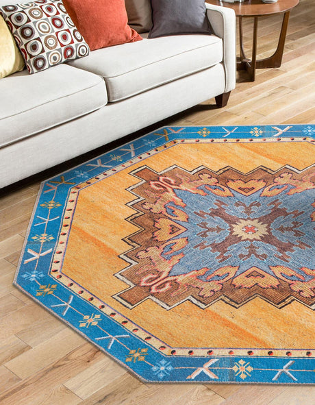 Washable Orange 7' 6 x 7' 6 Timeless Octagon Area Rug Easy to Clean Stain Resistant & Durable Traditional Classic Vintage Design Carpet for Sale at Rug Engine